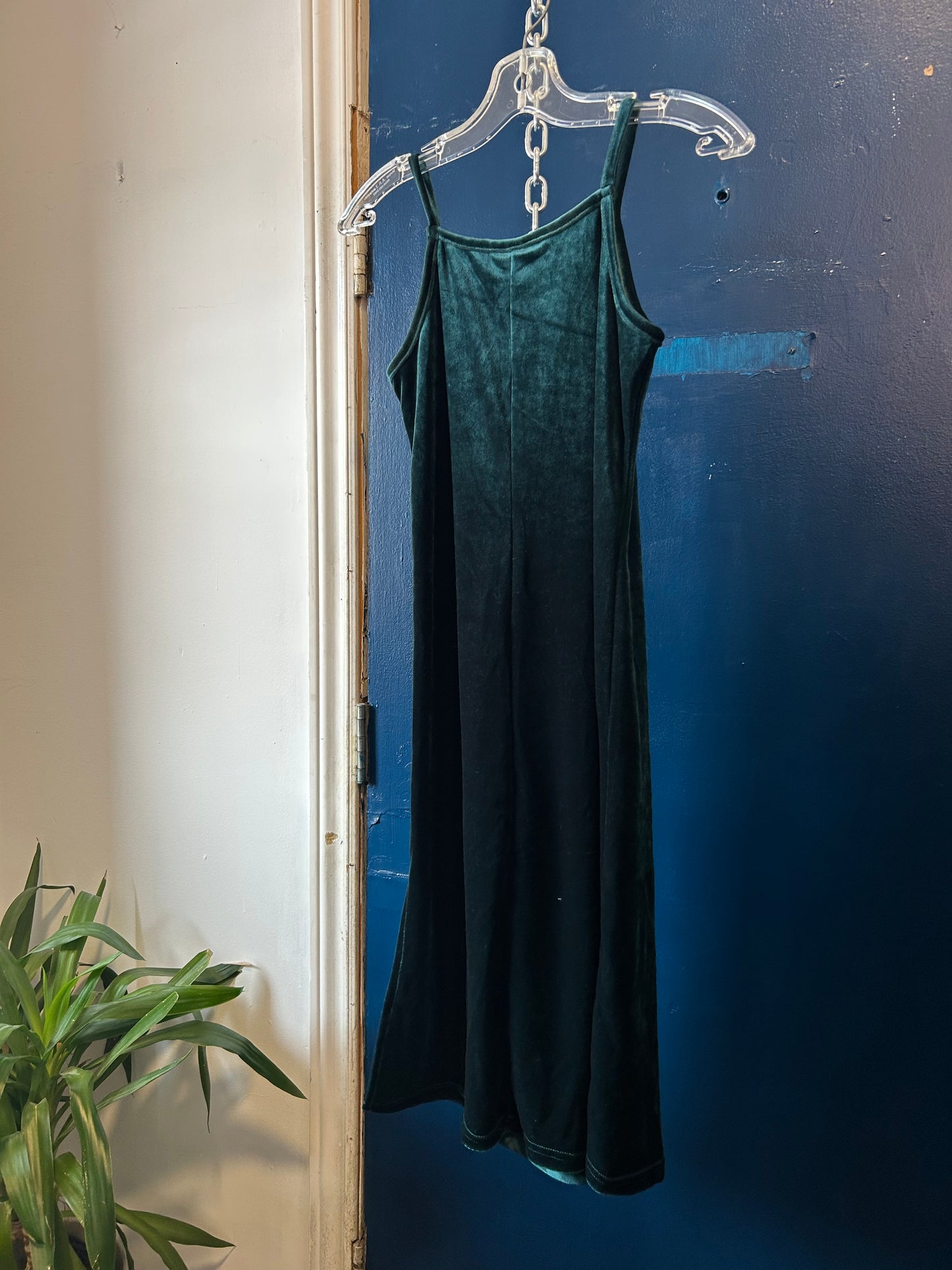 90’s Vintage Emerald Green Velvet Midi Dress / Size XS