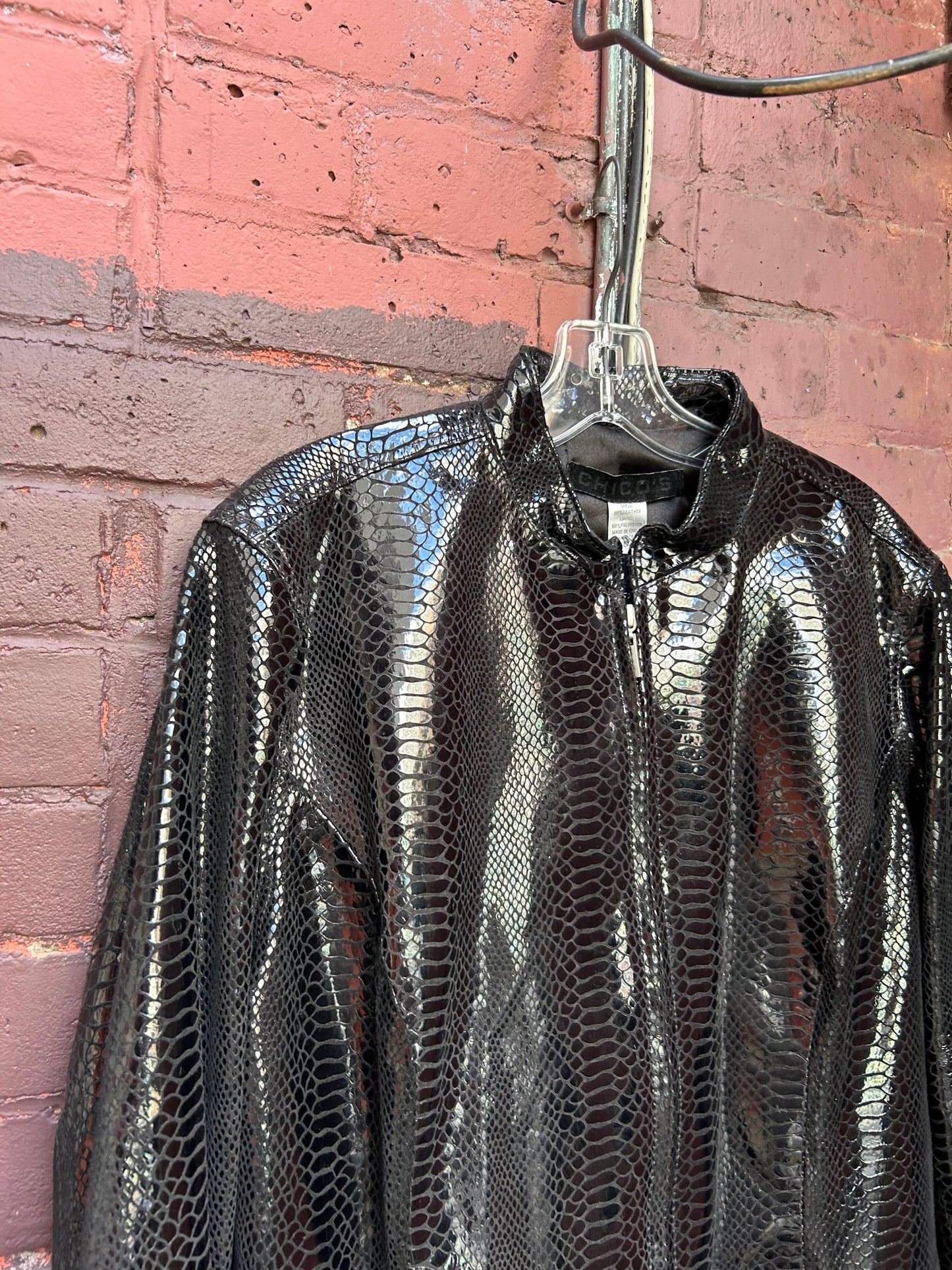 Y2K Vintage Snake Print Leather Bomber Jacket / Size XL
