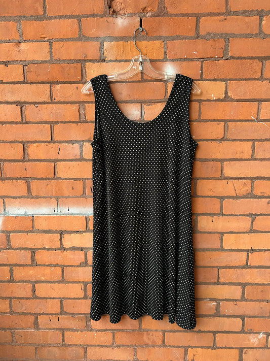 90’s Vintage Black & White Polka Dot Slinky Mini Dress / Size 2X-3X