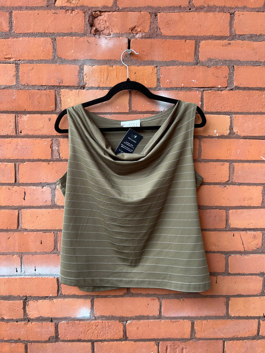 90’s Vintage Green Striped Cowlneck Tank Top / Size XL