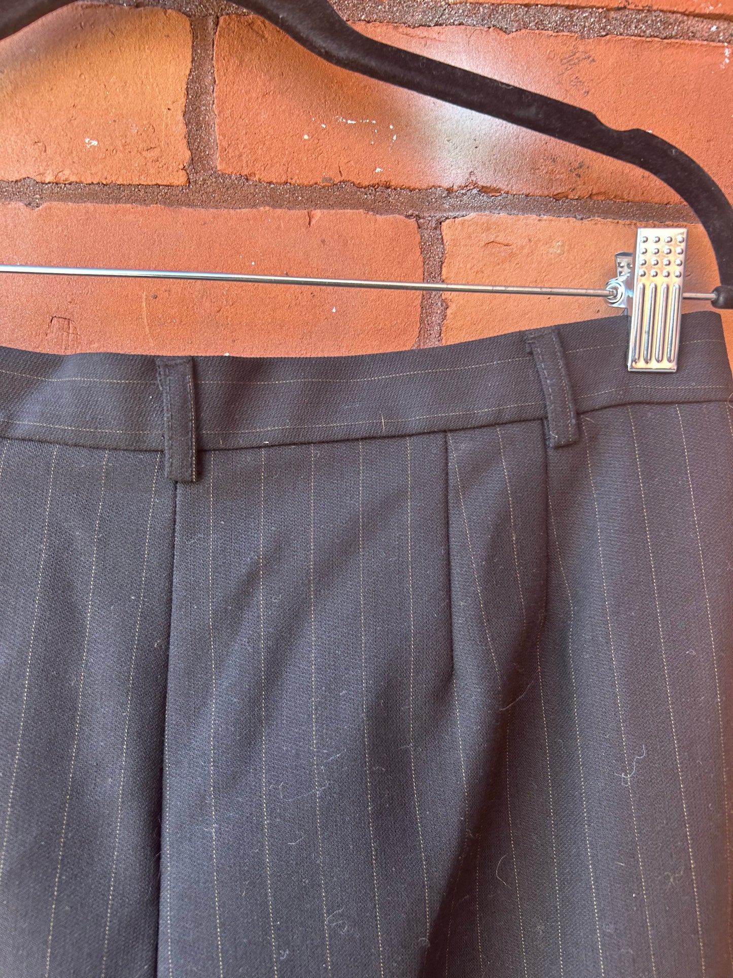 90’s Vintage Black Pinstripe Wool Trousers / 32 Waist