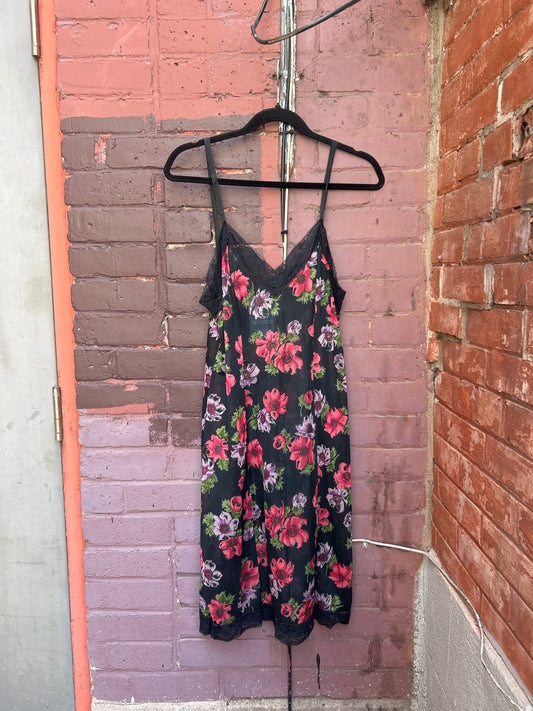 90's Vintage Sheer Floral Midi Slip Dress / Size M