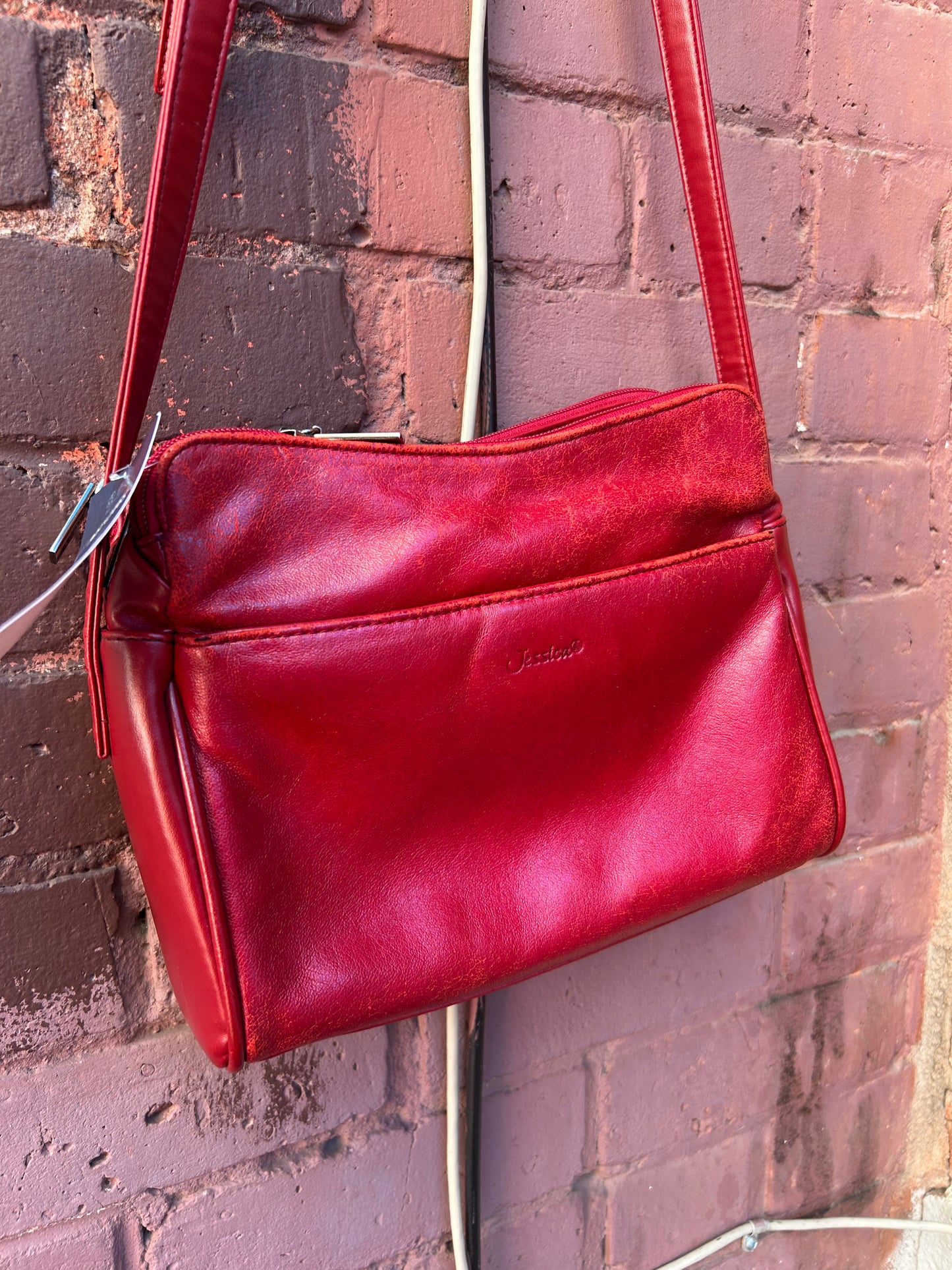 90's Vintage Red Leather Crossbody Purse
