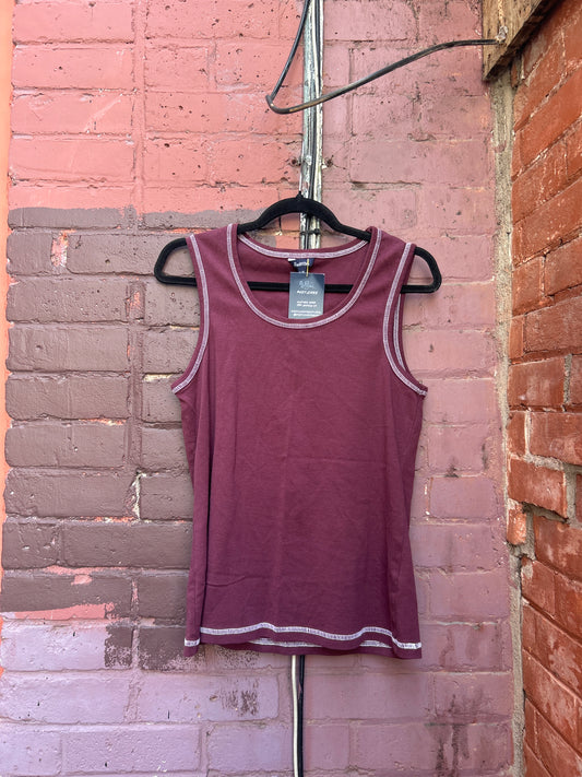 90's Vintage Burgundy & White Contrast Stitch Cotton Tank / Size L