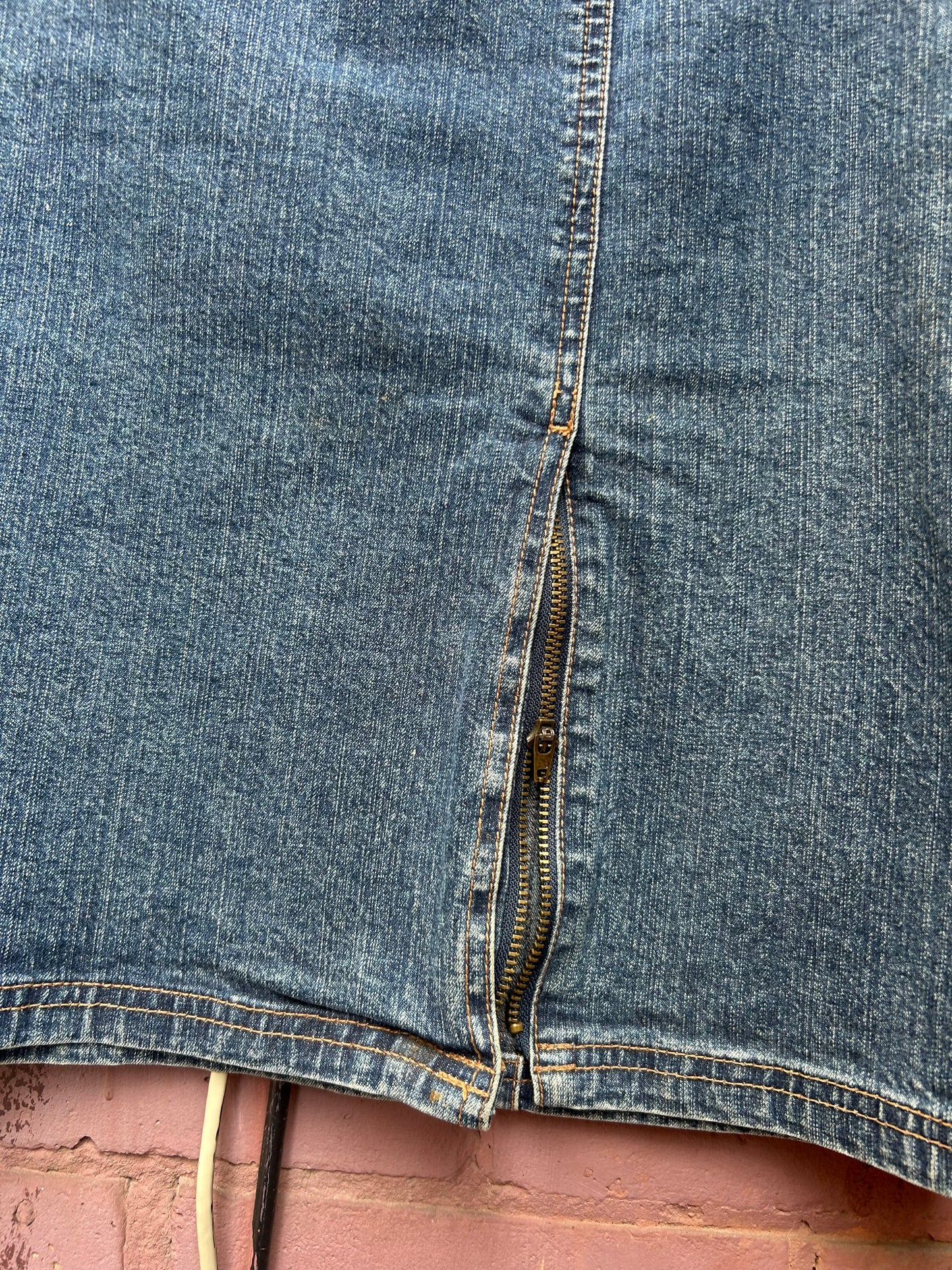 90's Vintage Denim Zipper Slit Mini Skirt / 36 Waist