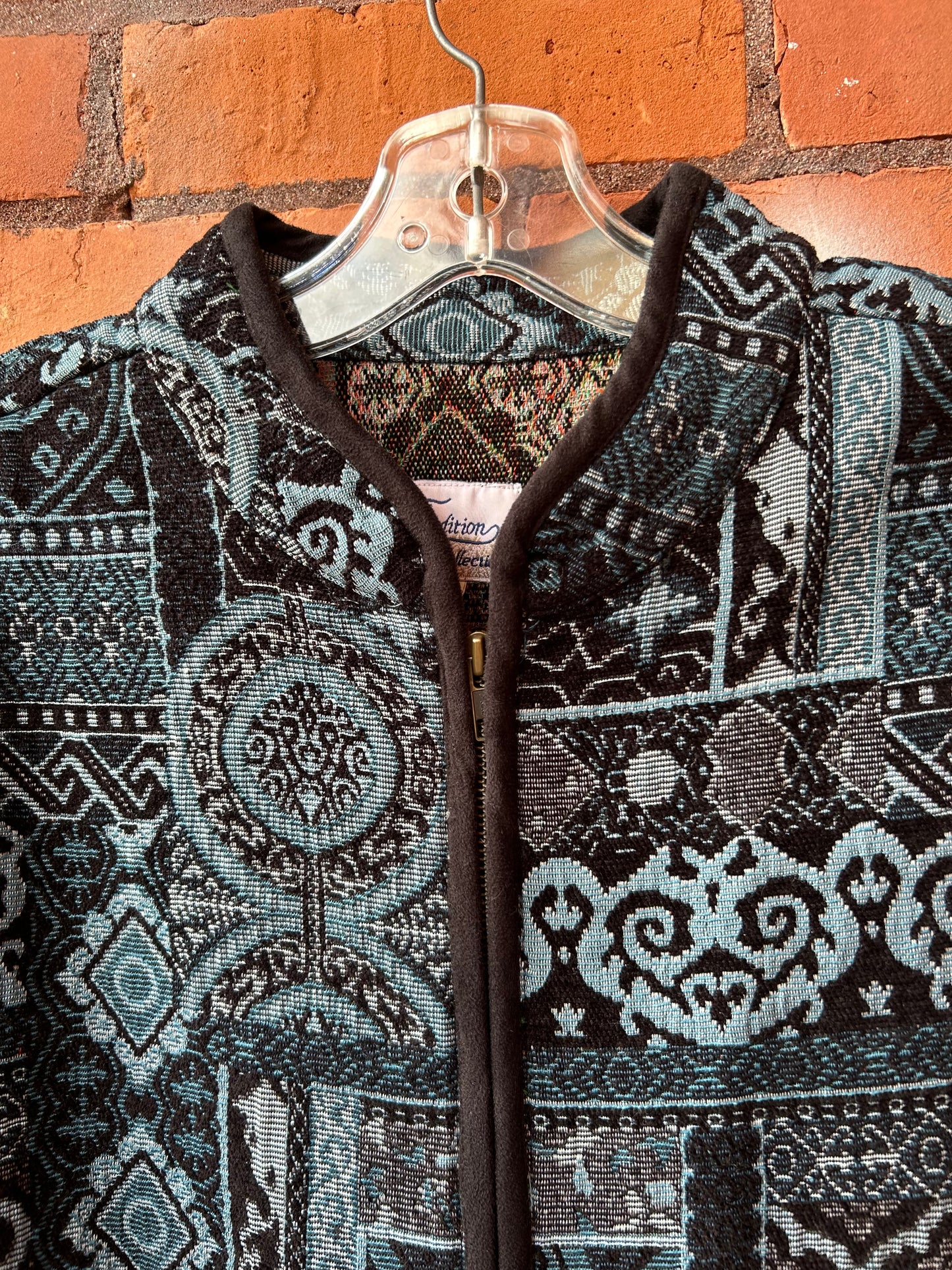 90’s Vintage Blue & Black Tapestry Jacket / Size XL