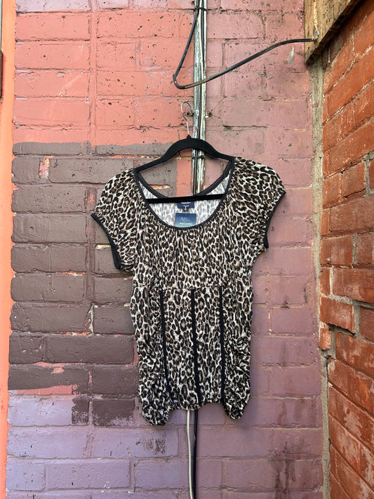 Y2K Vintage Leopard Print Milkmaid Top / Size L