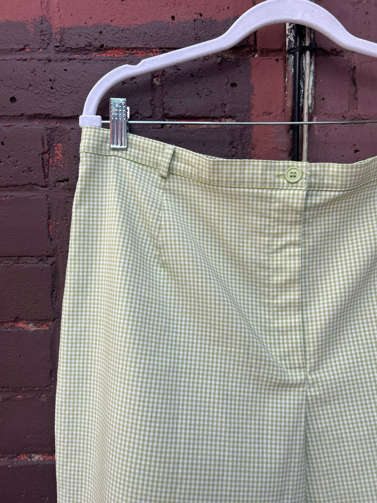 90's Vintage Green & White Gingham Capris / 38 Waist