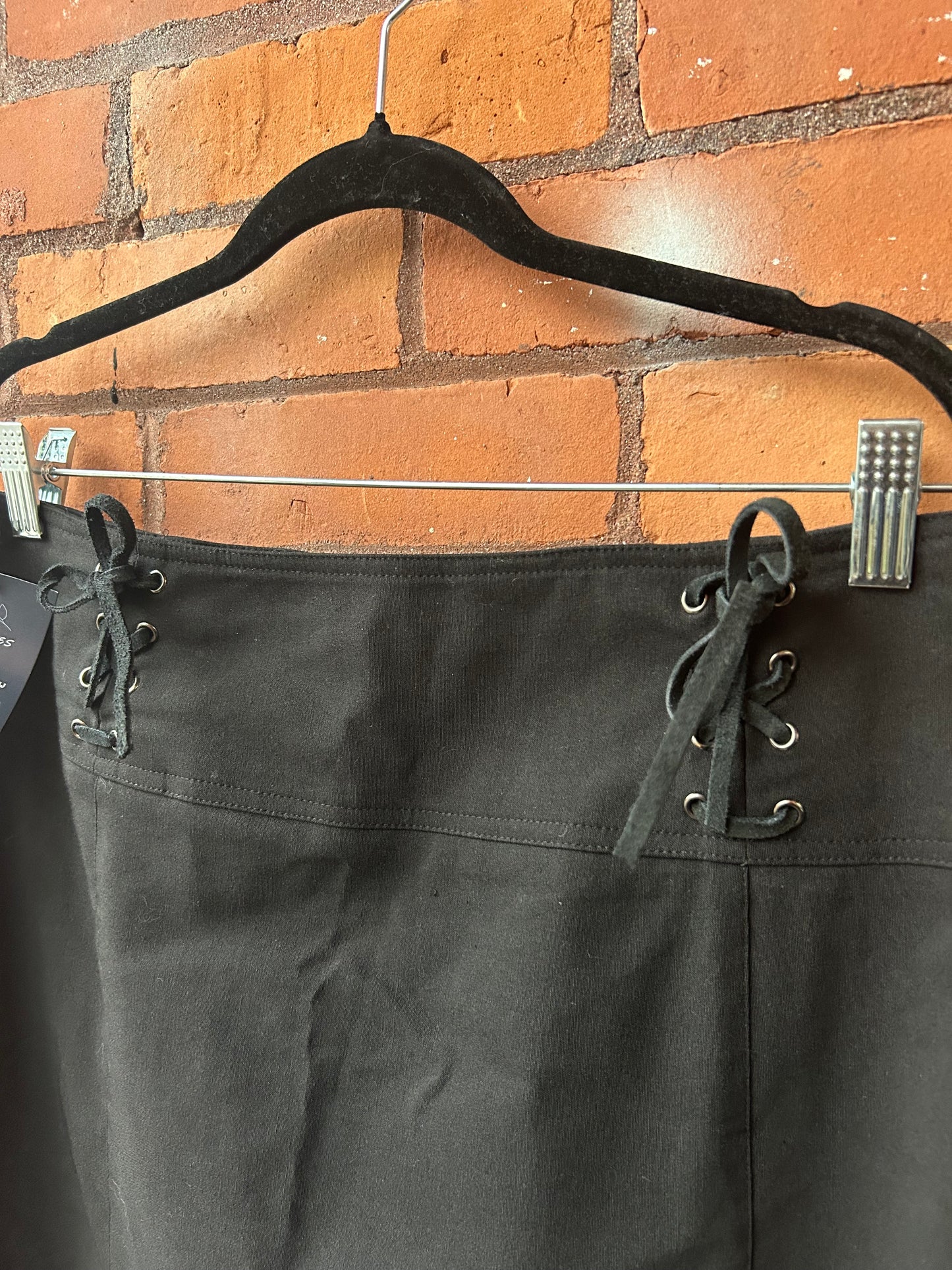 Y2K Vintage Black Lace Up Maxi Skirt / 32 Waist