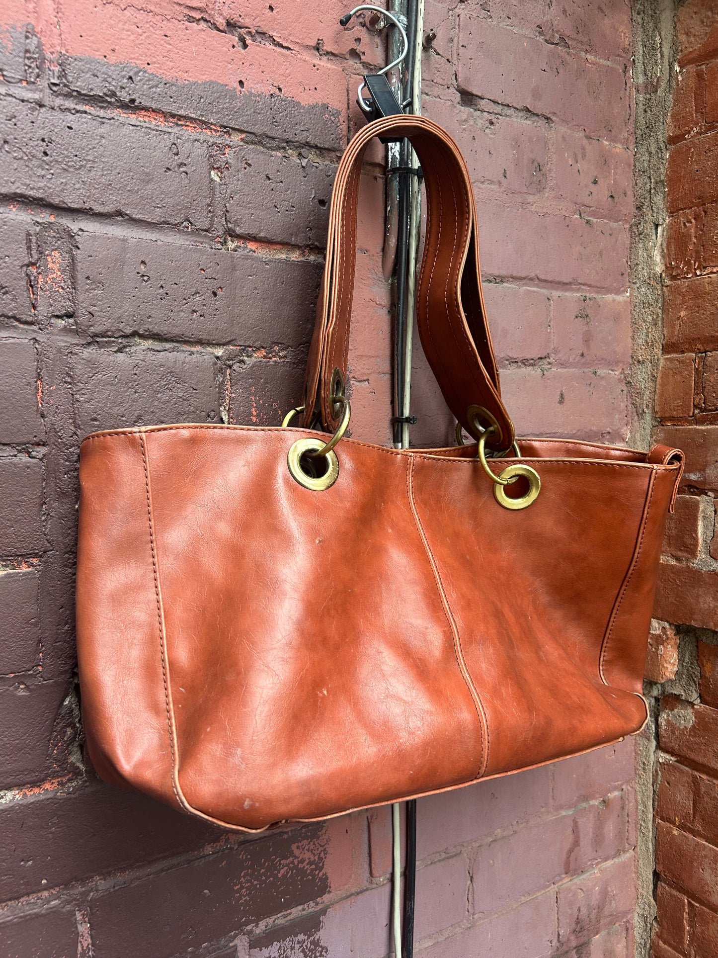 Y2K Vintage Aldo Faux Brown Leather Chunky Grommet Shoulder Purse