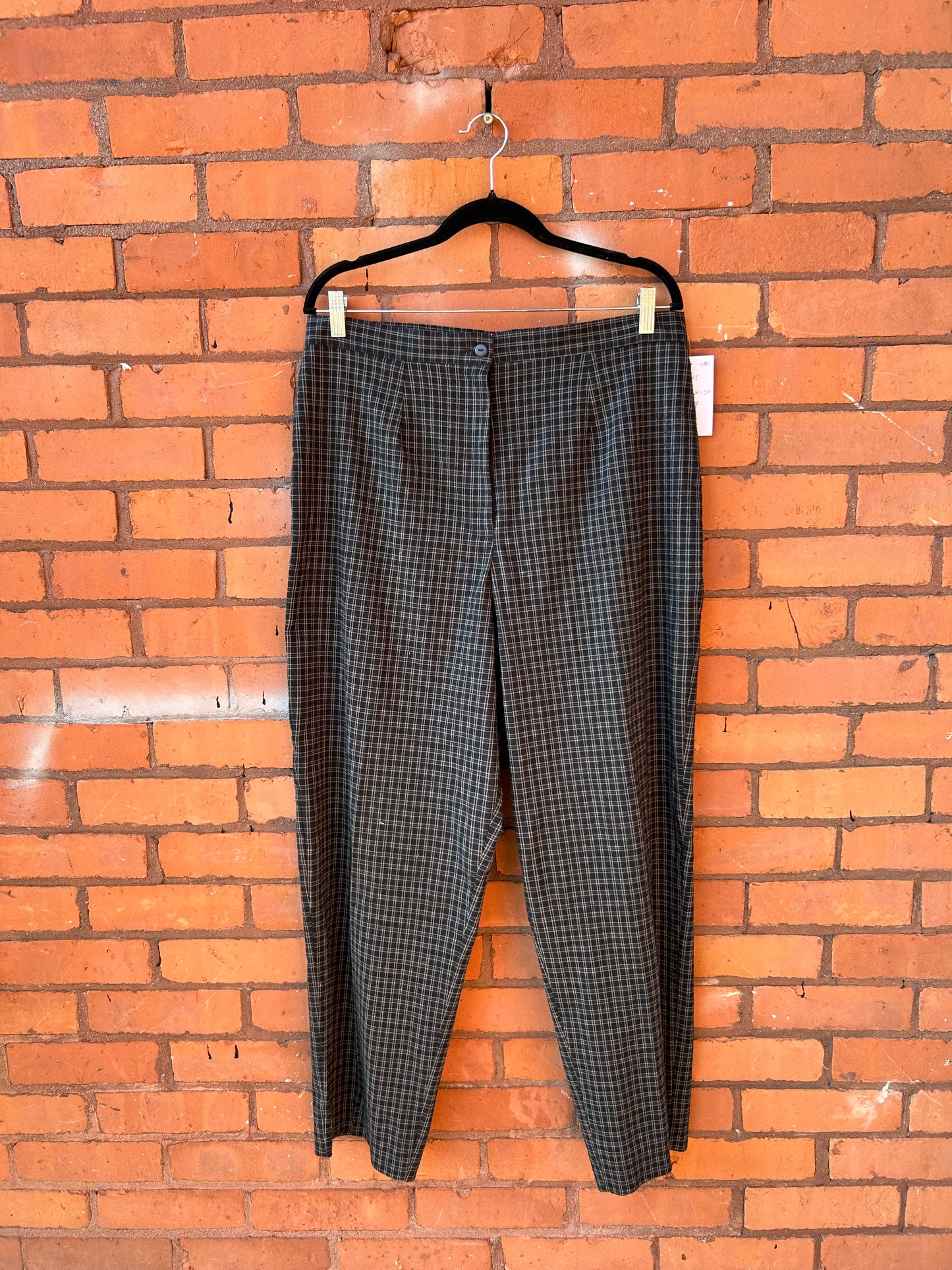 90’s Vintage Black & Grey Plaid Trousers / 34 Waist