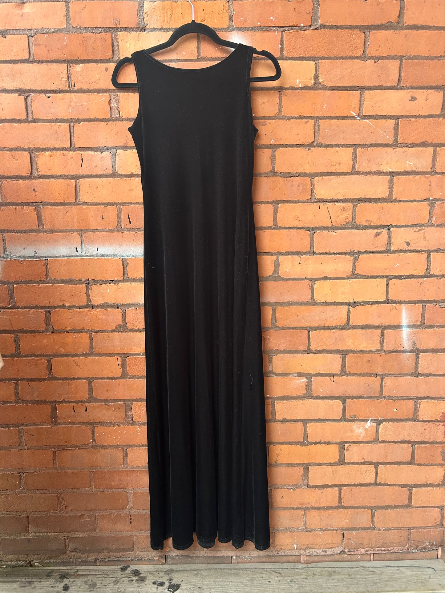 90’s Vintage Black Velvet High Neck Maxi Dress / Size 4-6
