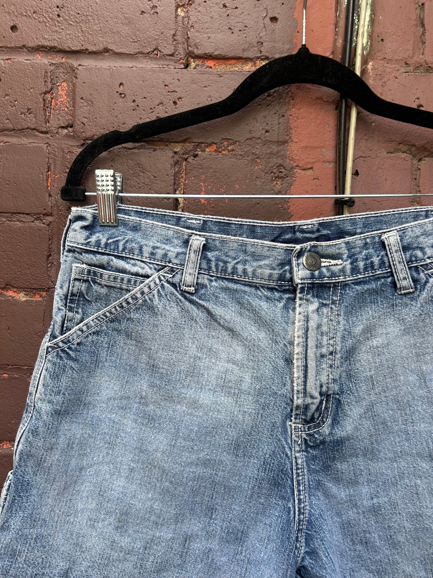 90's Vintage Light Wash Denim Carpenter Shorts / 32 Waist