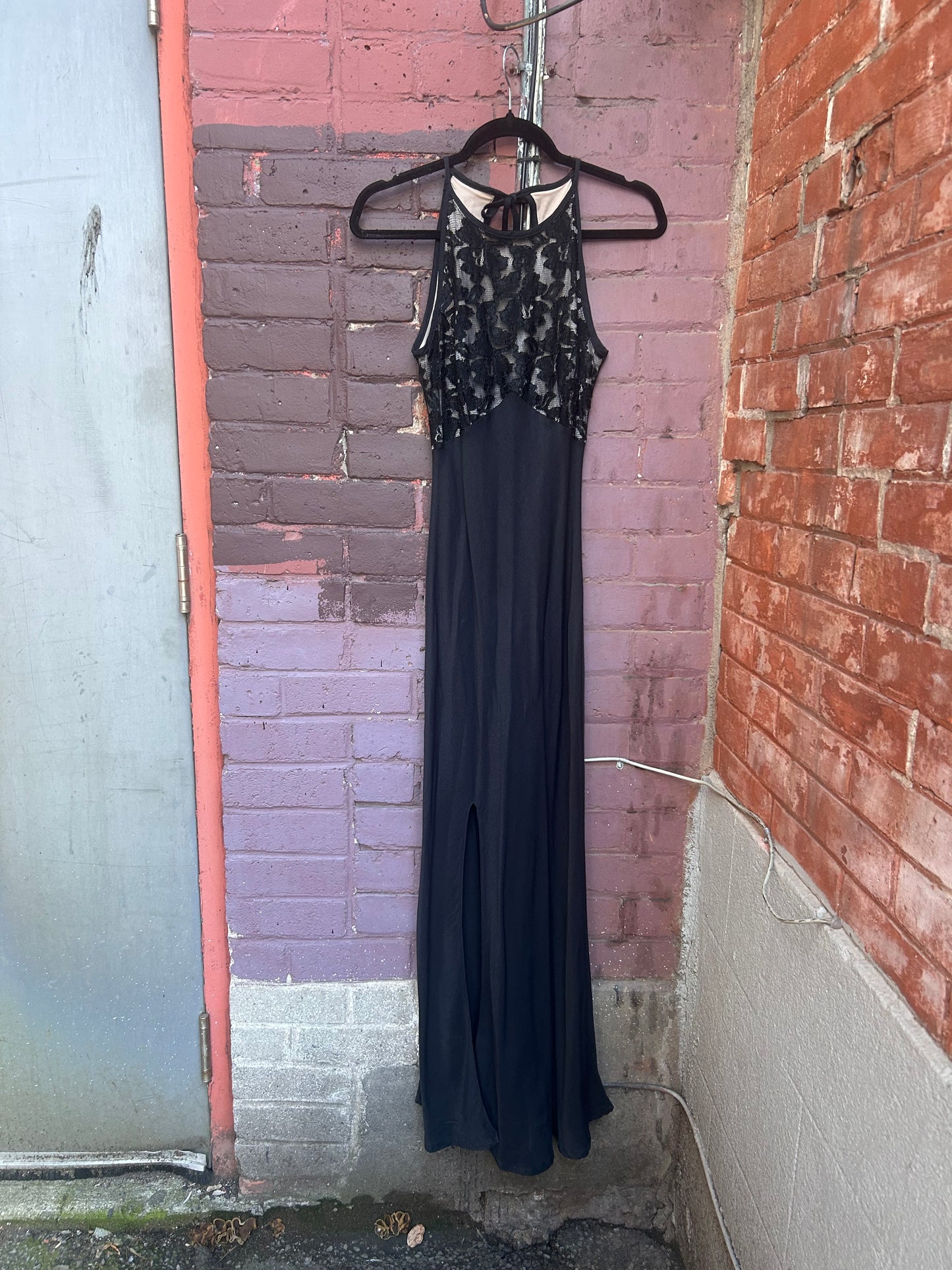 90's Vintage Black Lace High Neck Evening Dress / Size 2