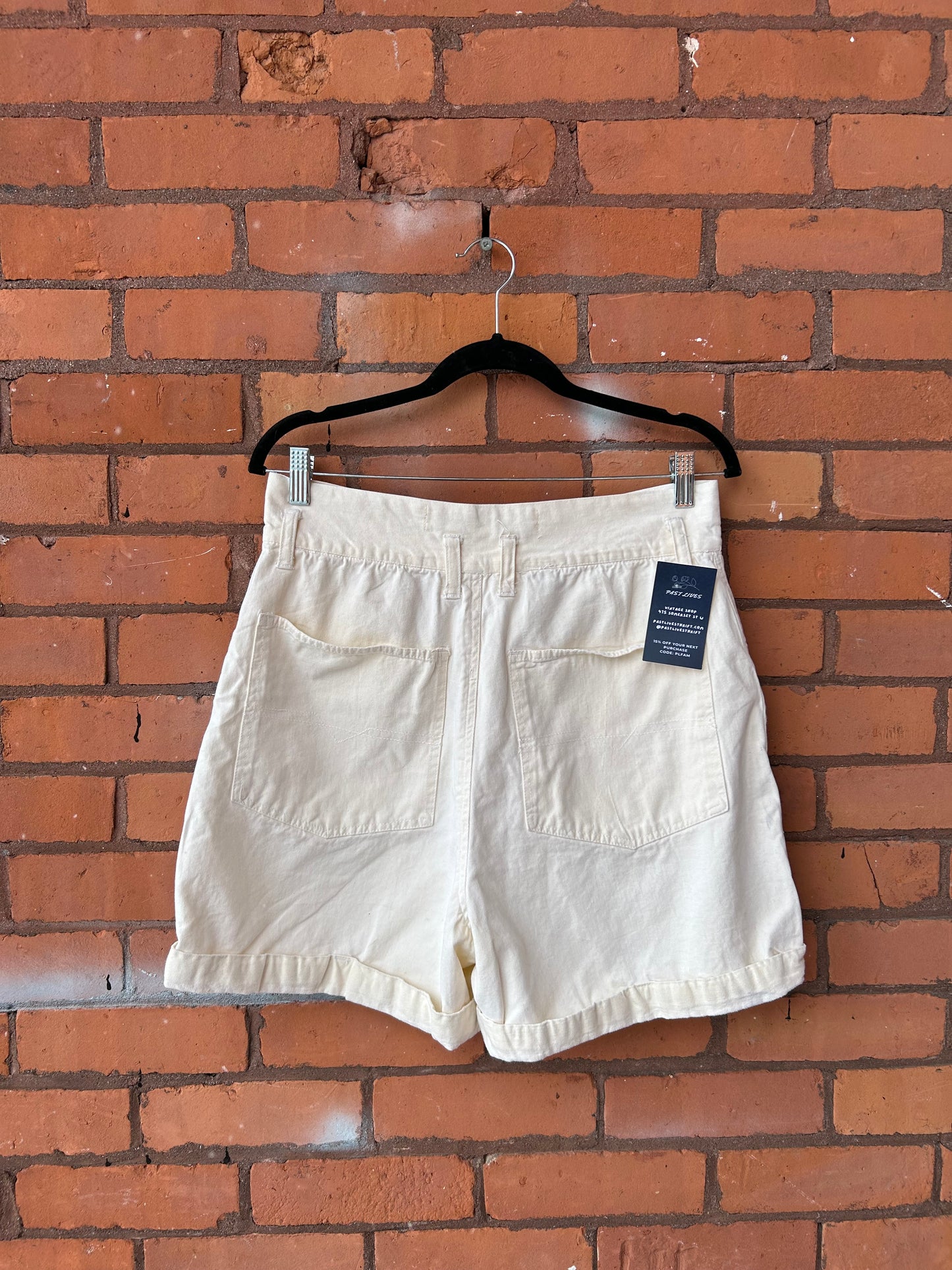 90’s Vintage Cream Cotton High Waist Shorts / 32 Waist
