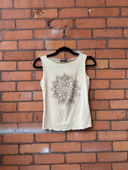 90’s Vintage Beige & Red Jewel Mandala Tank Top / Size S