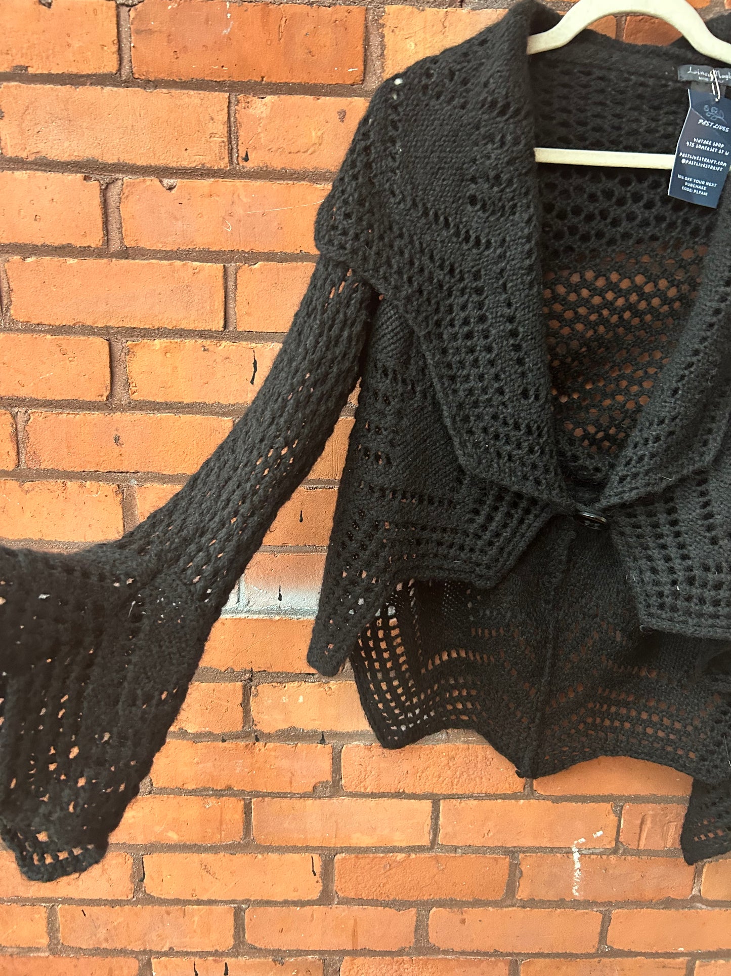 Y2K Vintage Witchy Black Mohair Crotchet Cardigan / Size XL