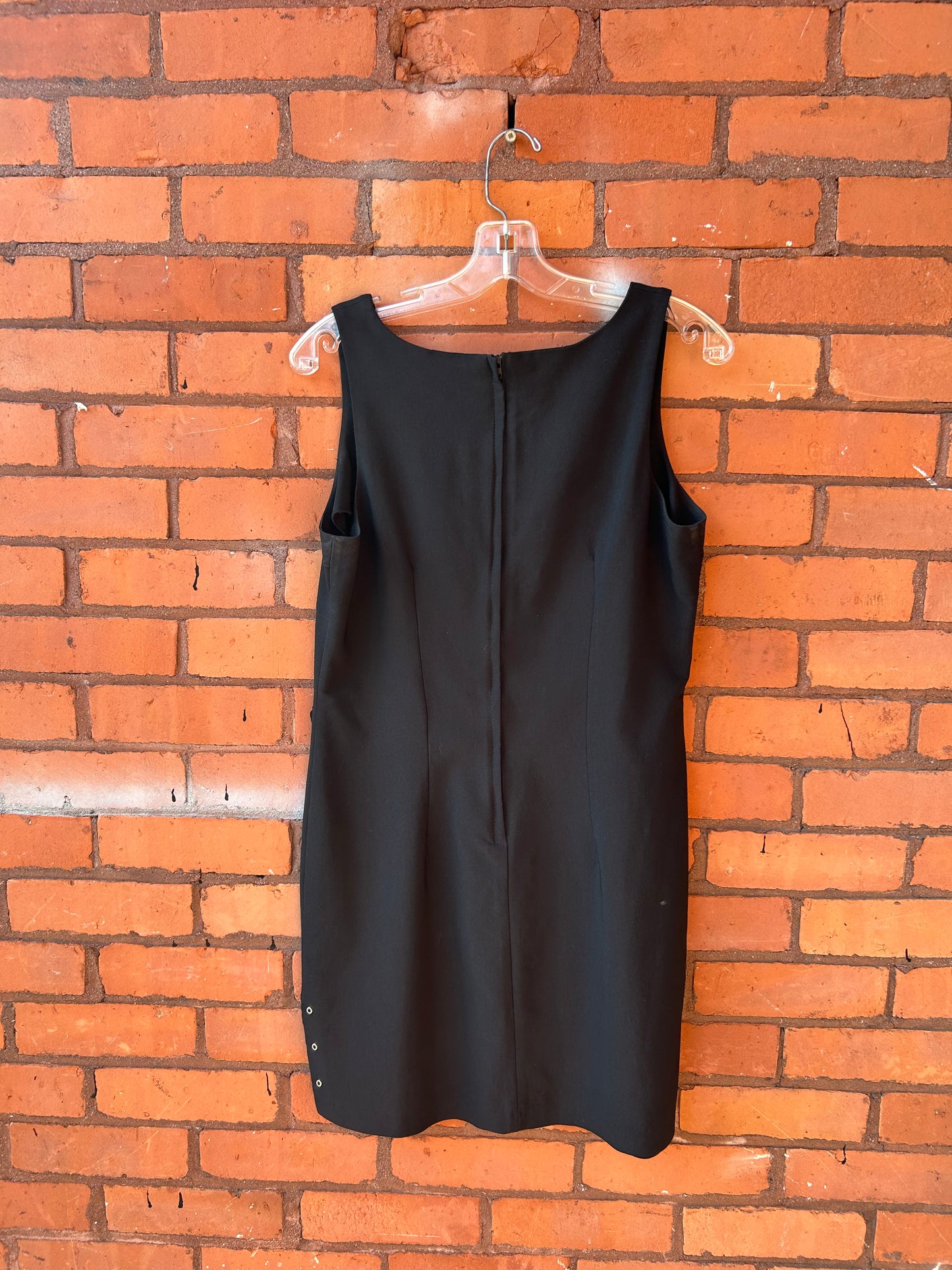 90’s Vintage Black Grommet Mini Dress / Size 10-12