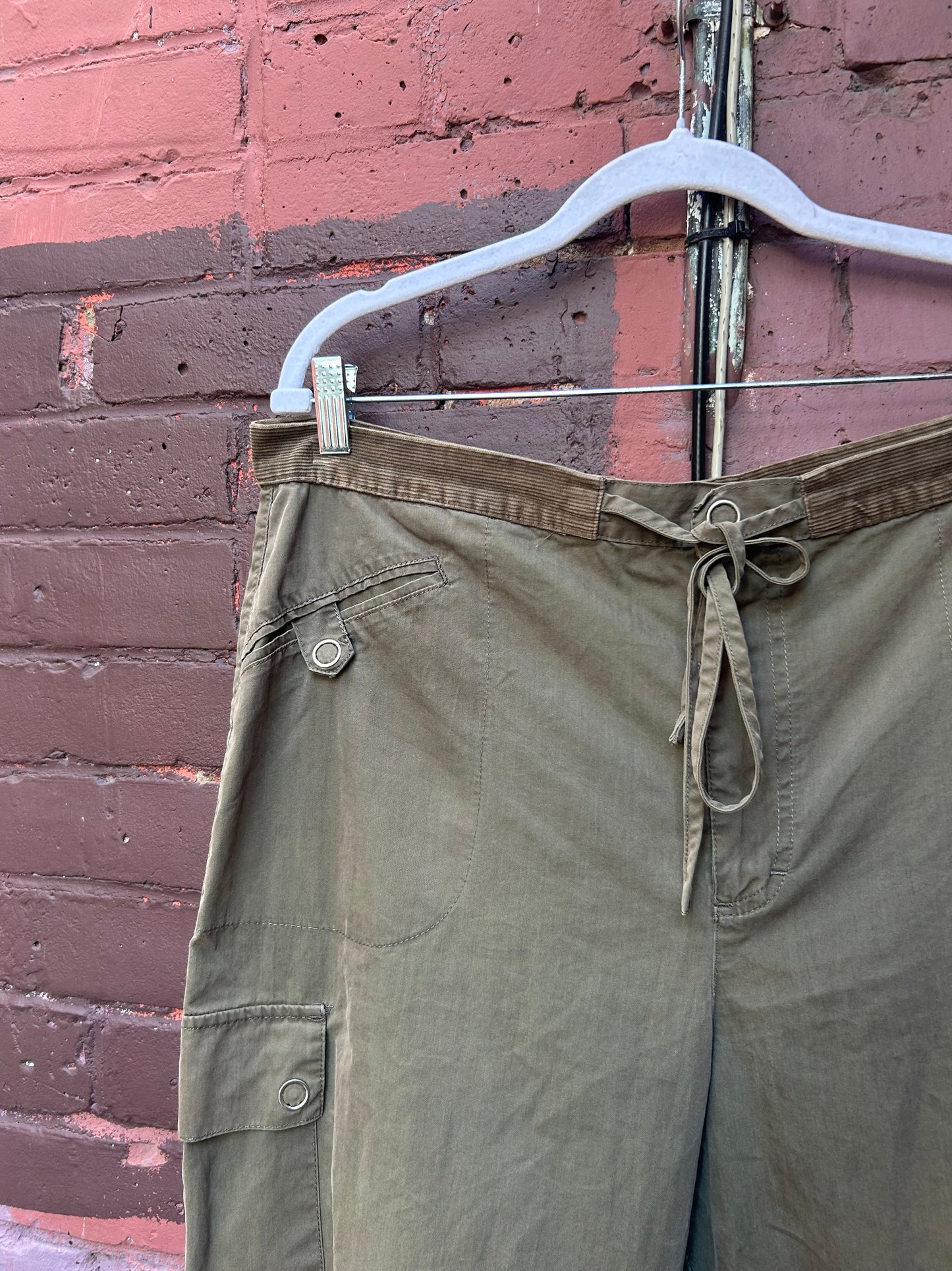 Y2K Vintage Green Cotton Cargo Pants / 38 Waist