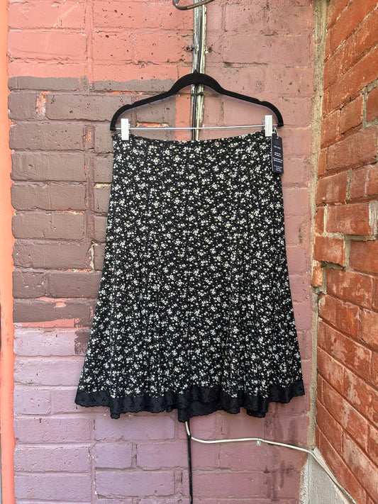 90's Vintage Floral Mesh Overlay Midi Skirt / 32-36 Waist
