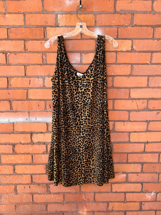 90’s Vintage Leopard Print Slinky Mini Dress / Size XL-XXL