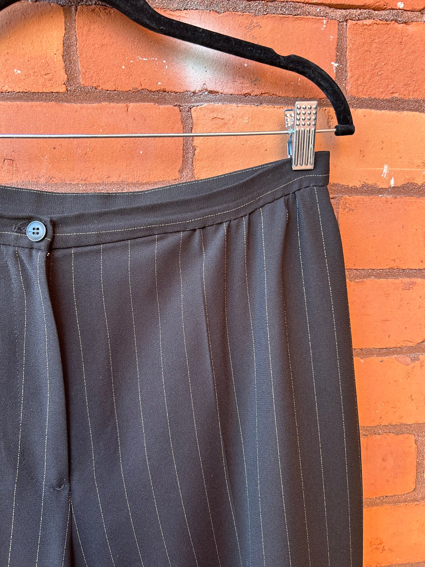 90’s Vintage Black & Gold Pinstripe Trousers / 30 Waist