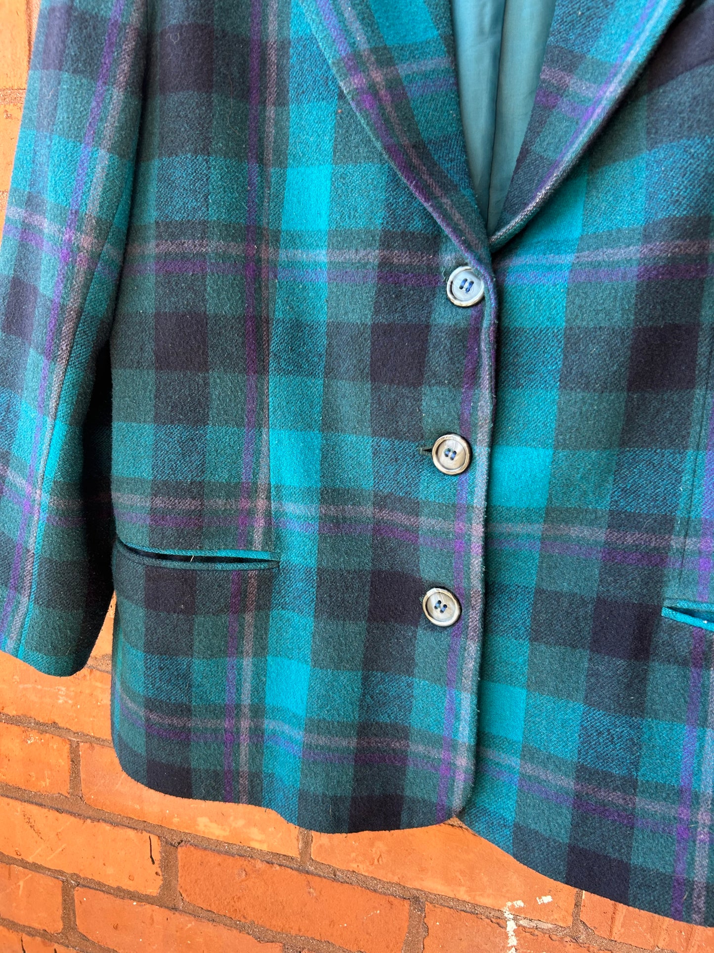 90’s Vintage Teal Wool Boxy Blazer / Size L