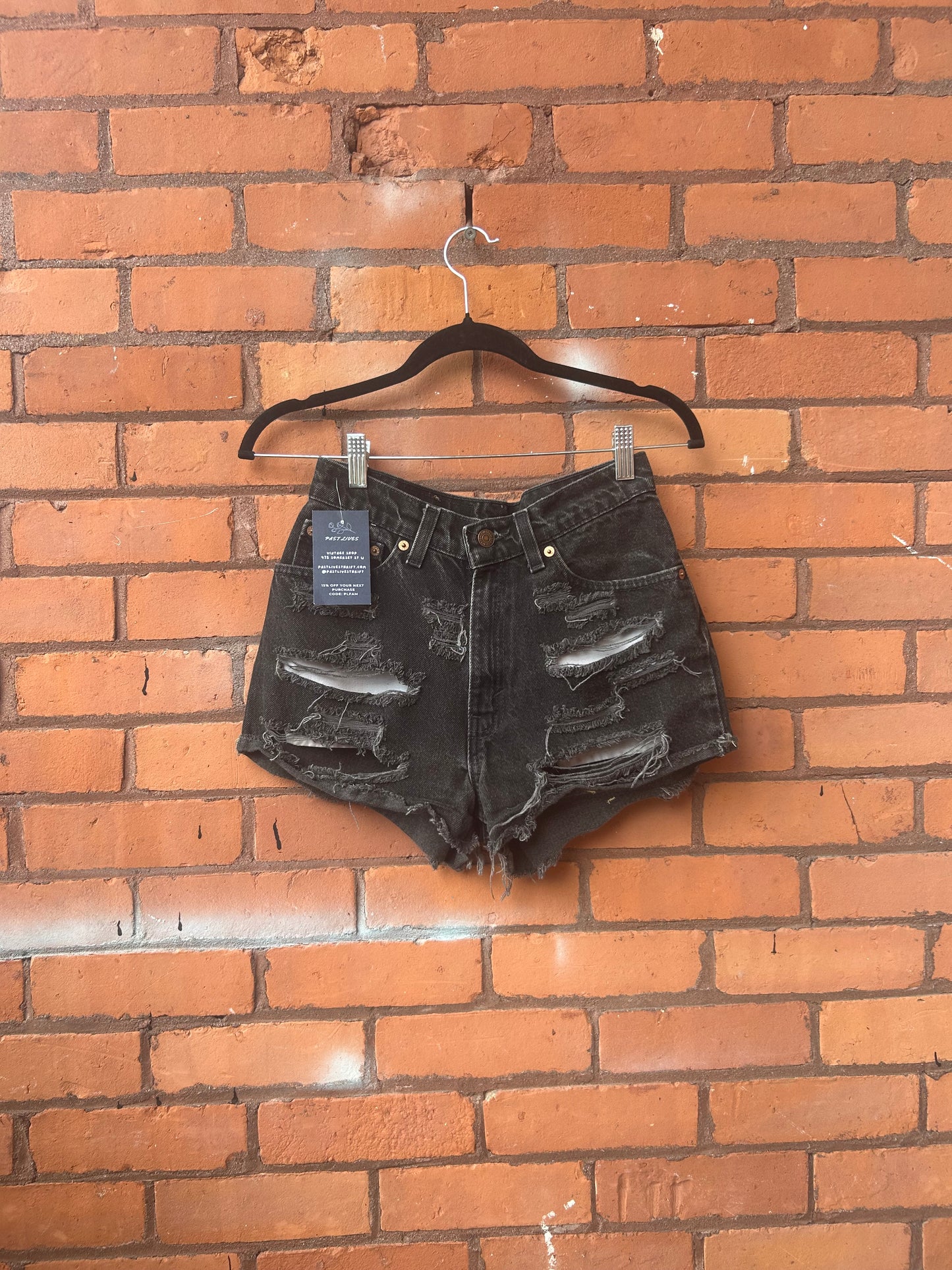 90’s Vintage Levi’s Black Thrashed Cheeky Micro Denim Shorts / 27 Waist