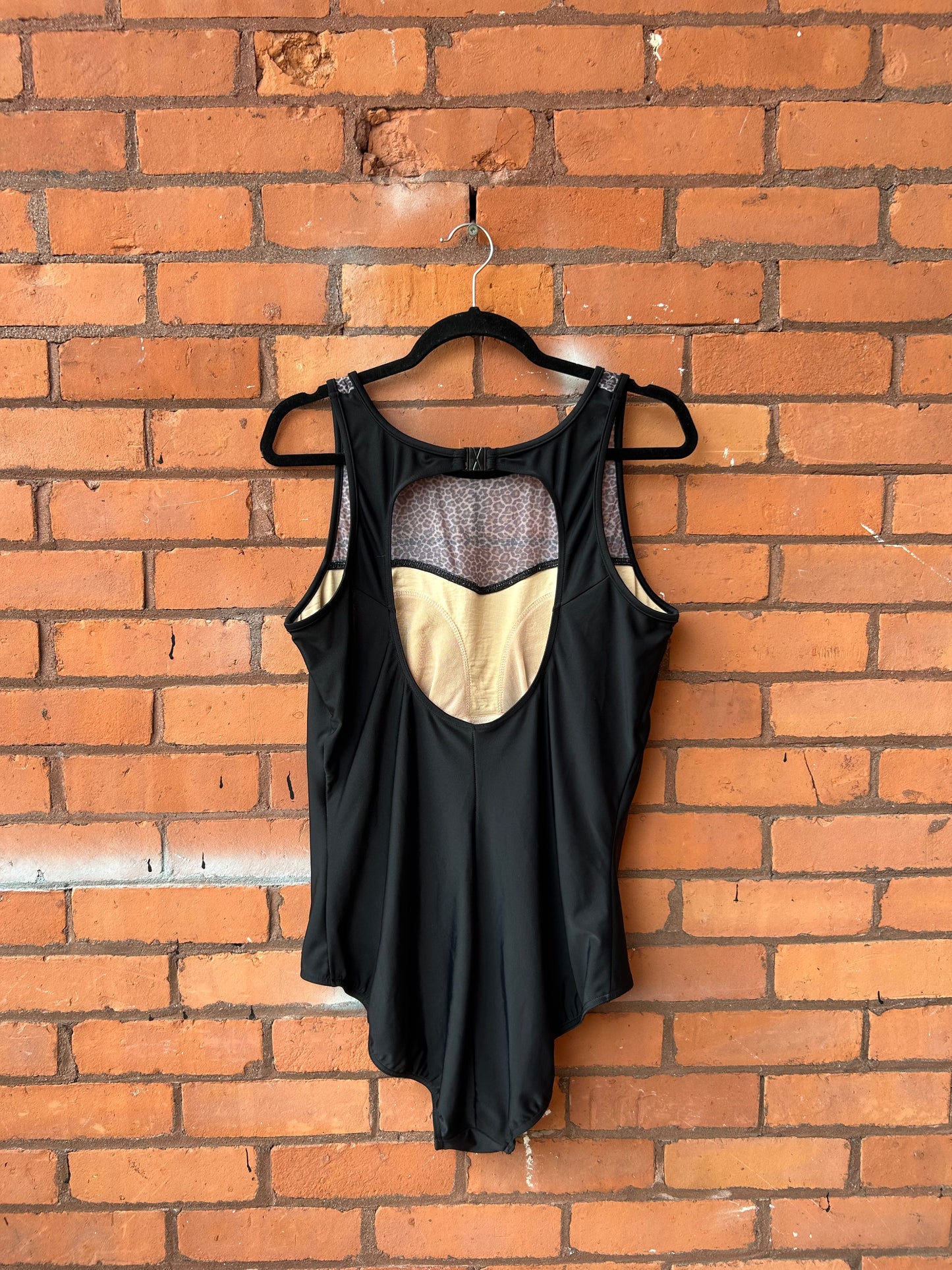 90’s Vintage Black Leopard Print Swim Suit / Size XXL