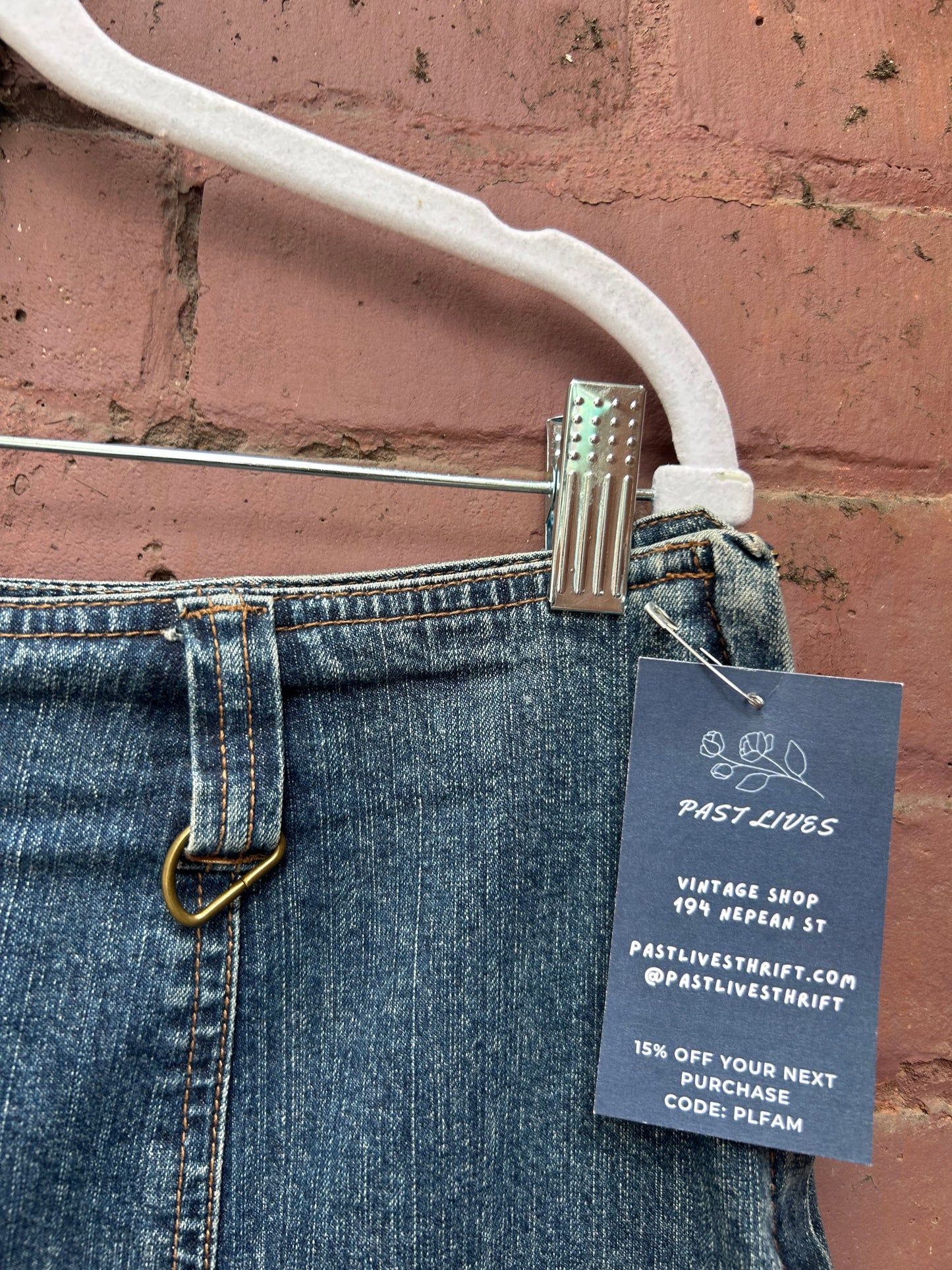 90's Vintage Denim Zipper Slit Mini Skirt / 36 Waist