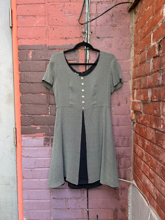 90's Vintage Micro Plaid Layered Babydoll Dress / Size 8-10