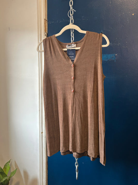 90’s Vintage Brown Slinky Button Down Tank / Size XXL
