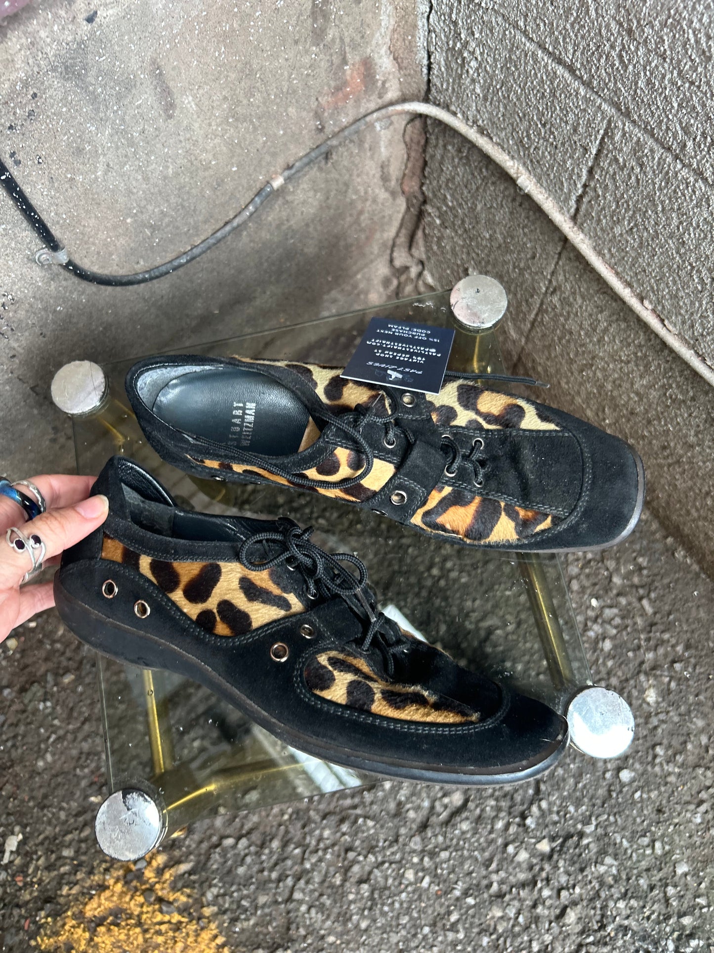 Y2K Vintage Leopard Pony Hair & Suede Sneakers / Size 6.5