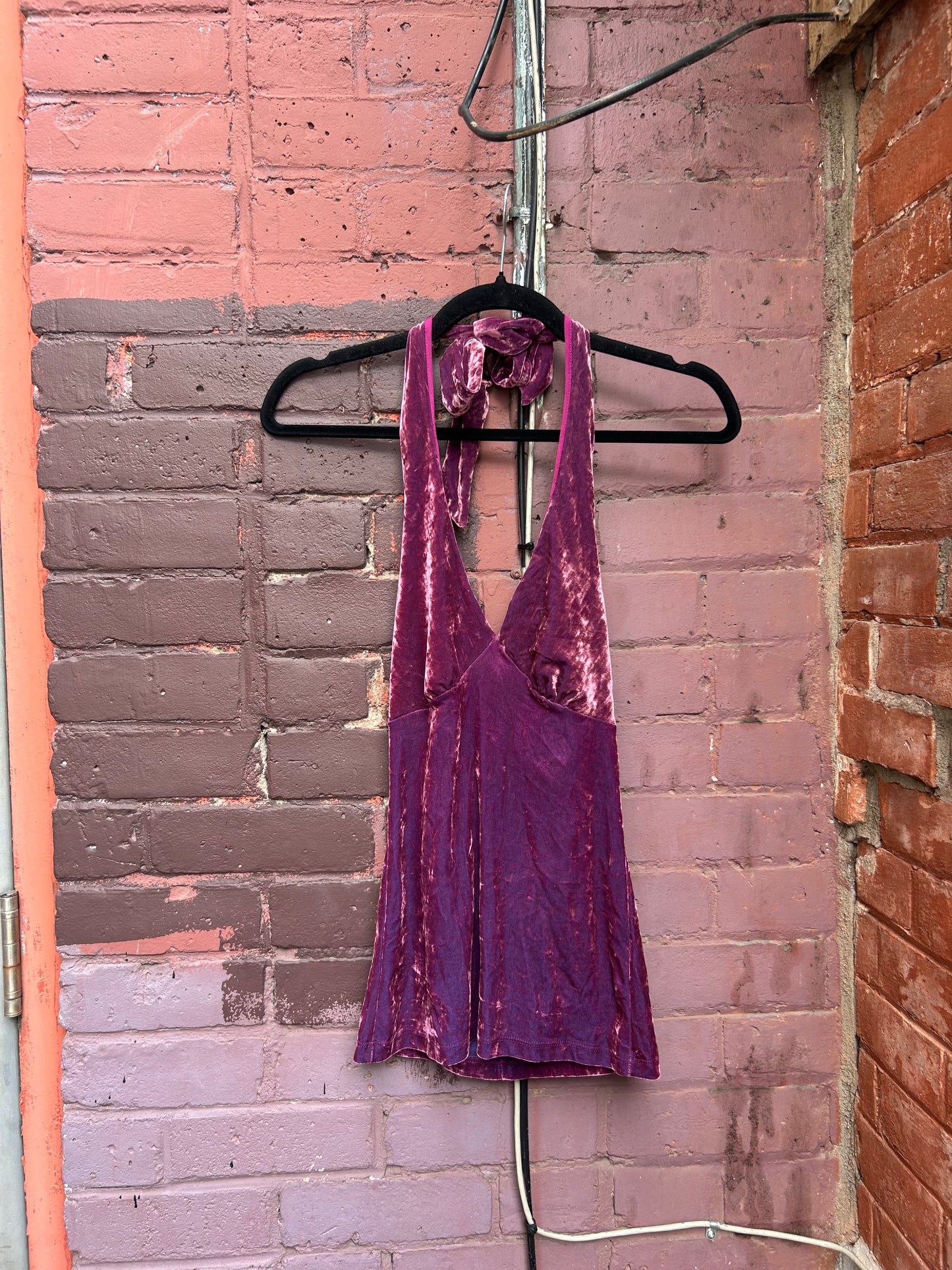 90’s Vintage Purple Crushed Velvet Halter Top / Size XS