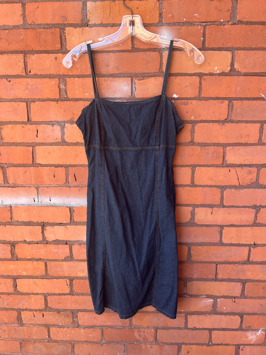90’s Vintage Denim Square Neck Mini Dress / Size S