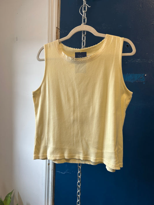 Y2K Vintage Butter Yellow High Neck Cotton Tank / Size XL