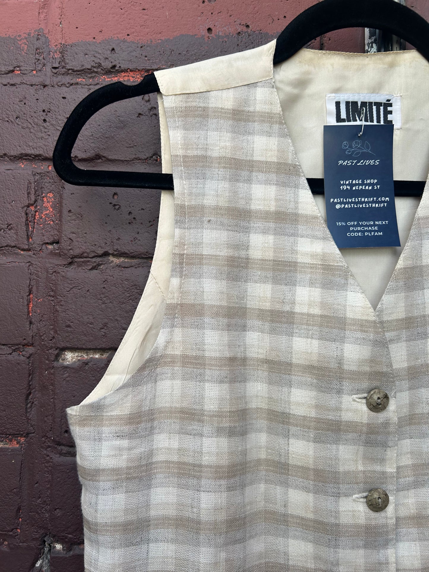 90's Vintage Beige & Cream Plaid Vest / Size S
