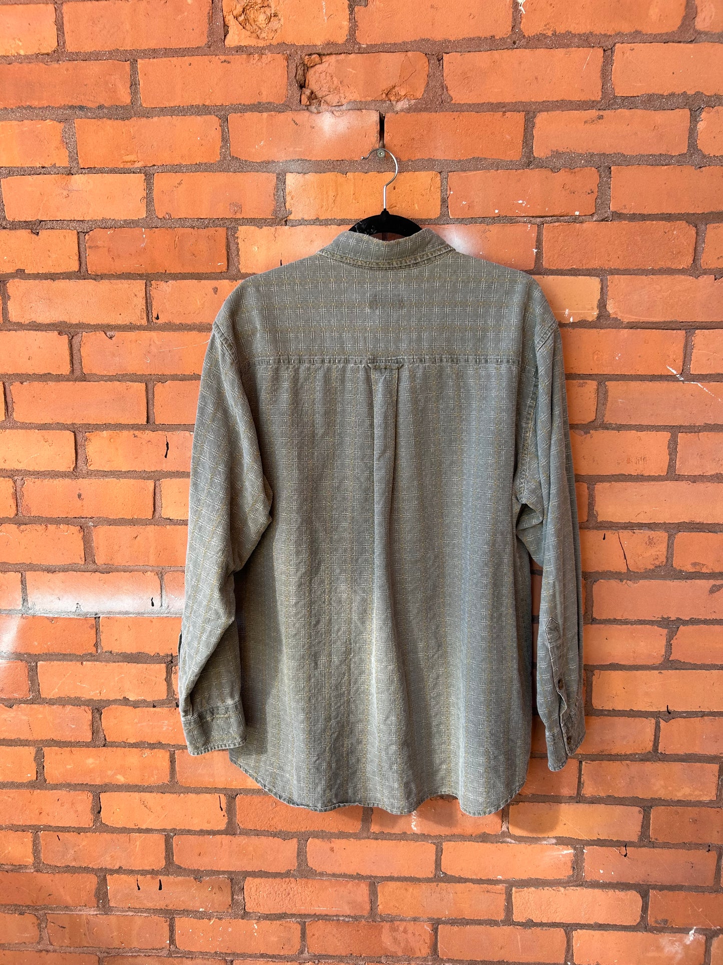 90’s Vintage Grey Green Cotton Button Down Shirt / Size L
