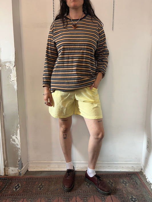 90’s Vintage Boxy Navy & Beige Striped Cotton Longsleeve / Size 1X
