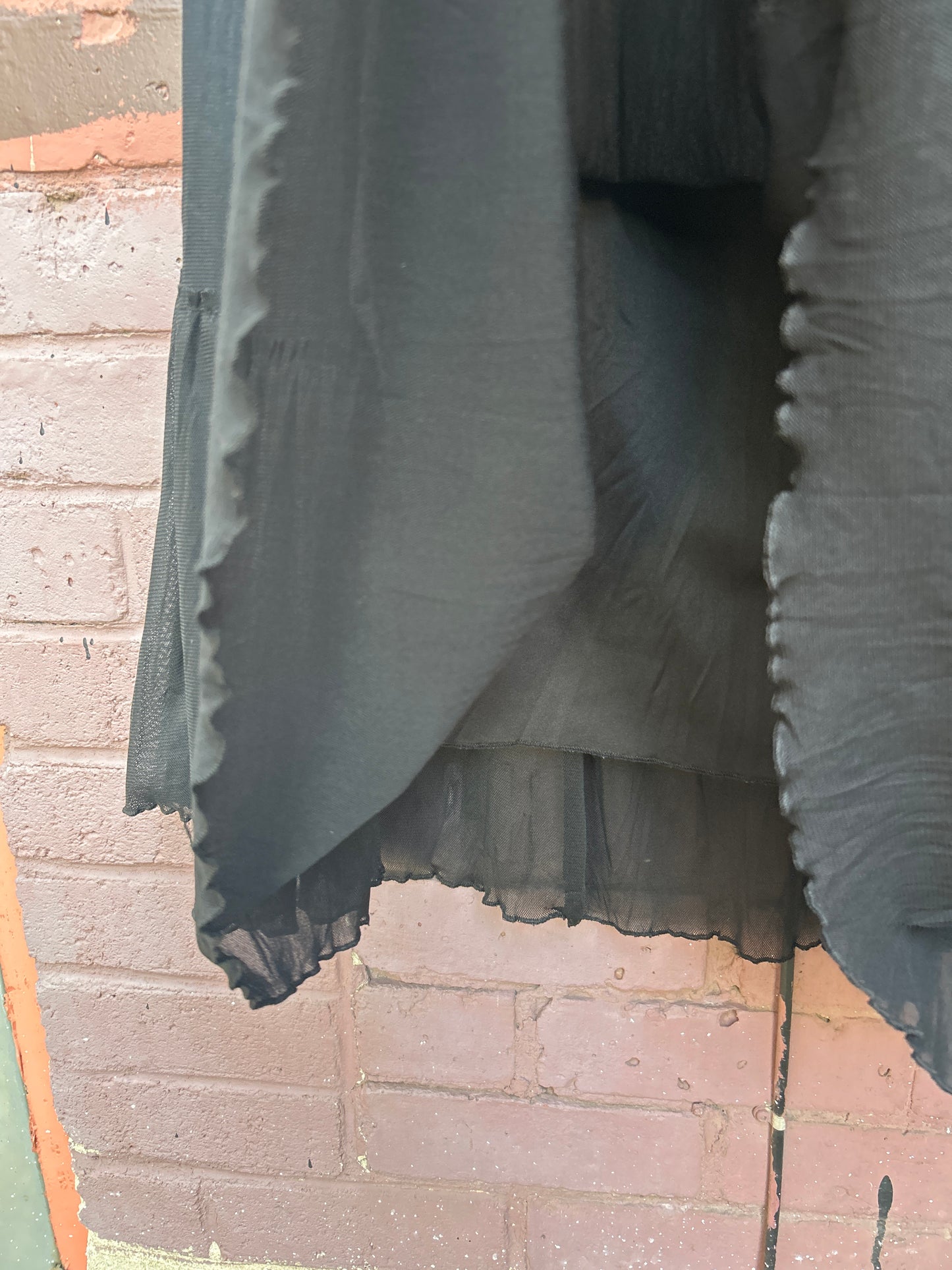 Y2K Vintage Black Mesh Tiered Maxi Skirt / 44-50 Waist