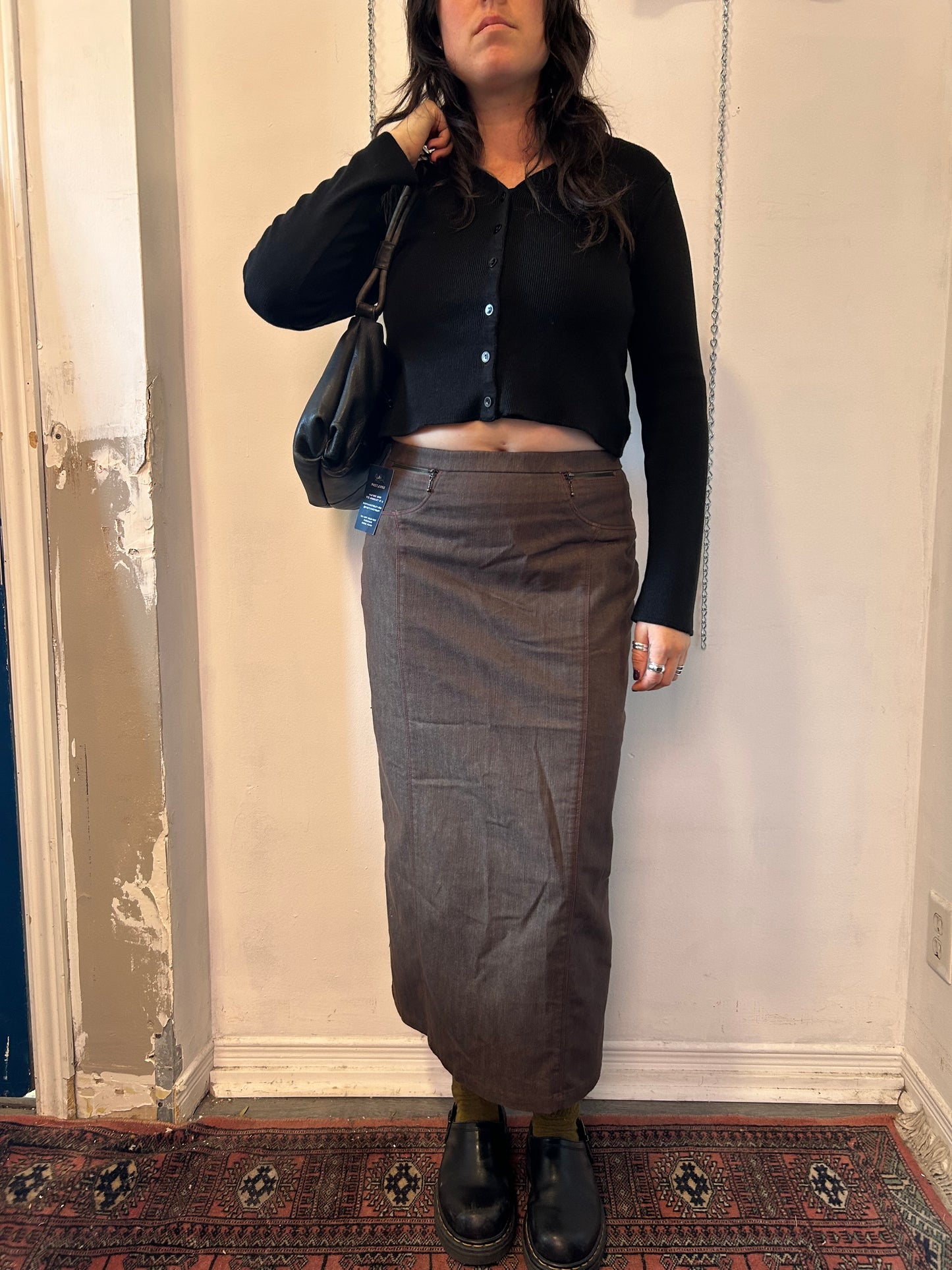 Y2K Vintage Brown Denim Maxi Skirt / 29 Waist