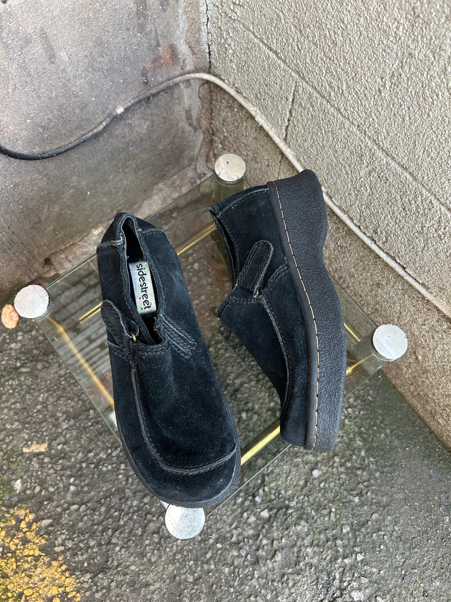 90's Vintage Black Suede Chunky Slip On Loafers / Size 6