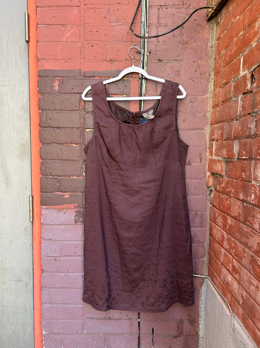 90’s Vintage Purple Floral Embroidered Dress / Size Plus 22