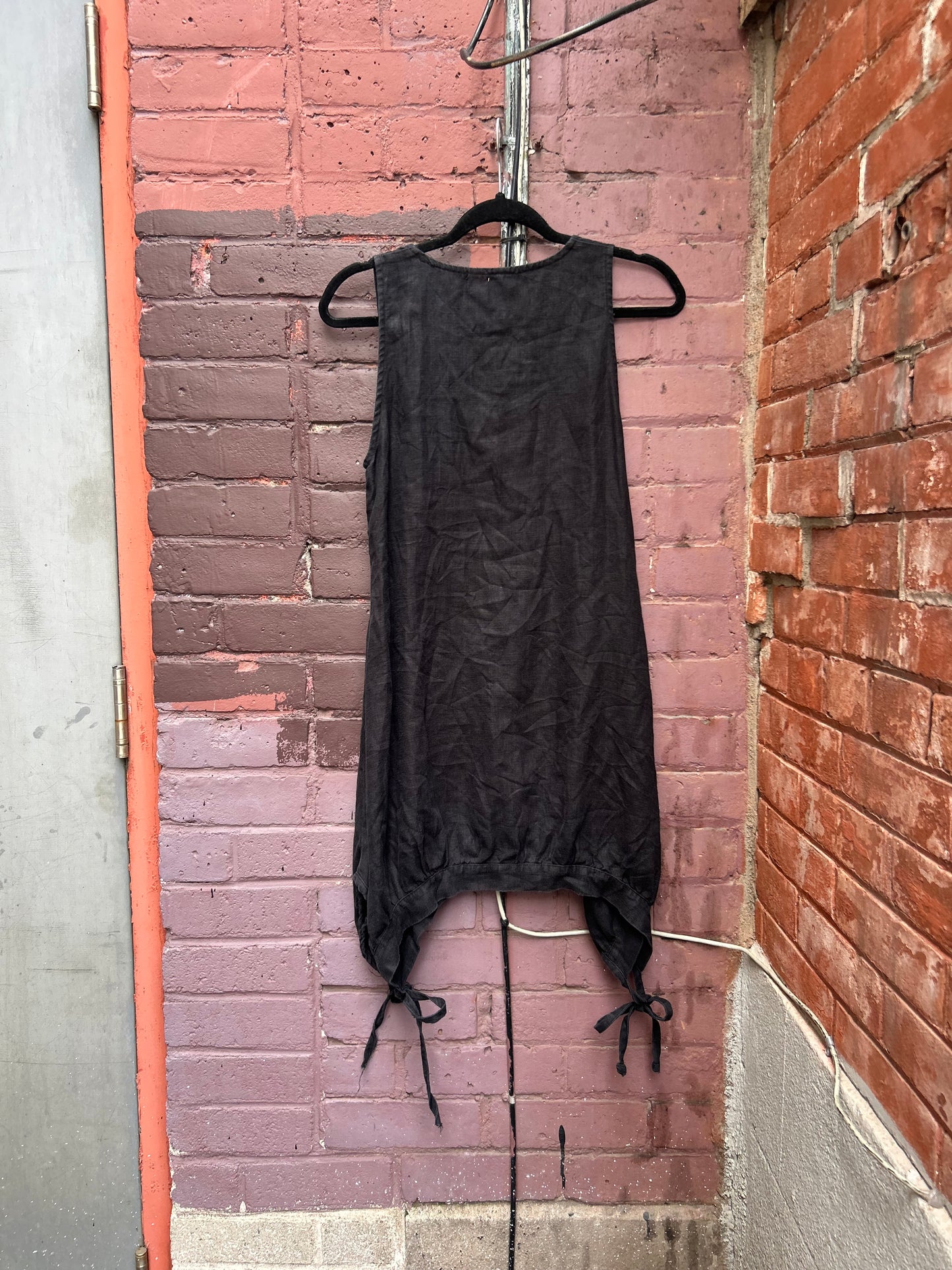 90's Vintage Black & Green Linen Layering Dress / Size M