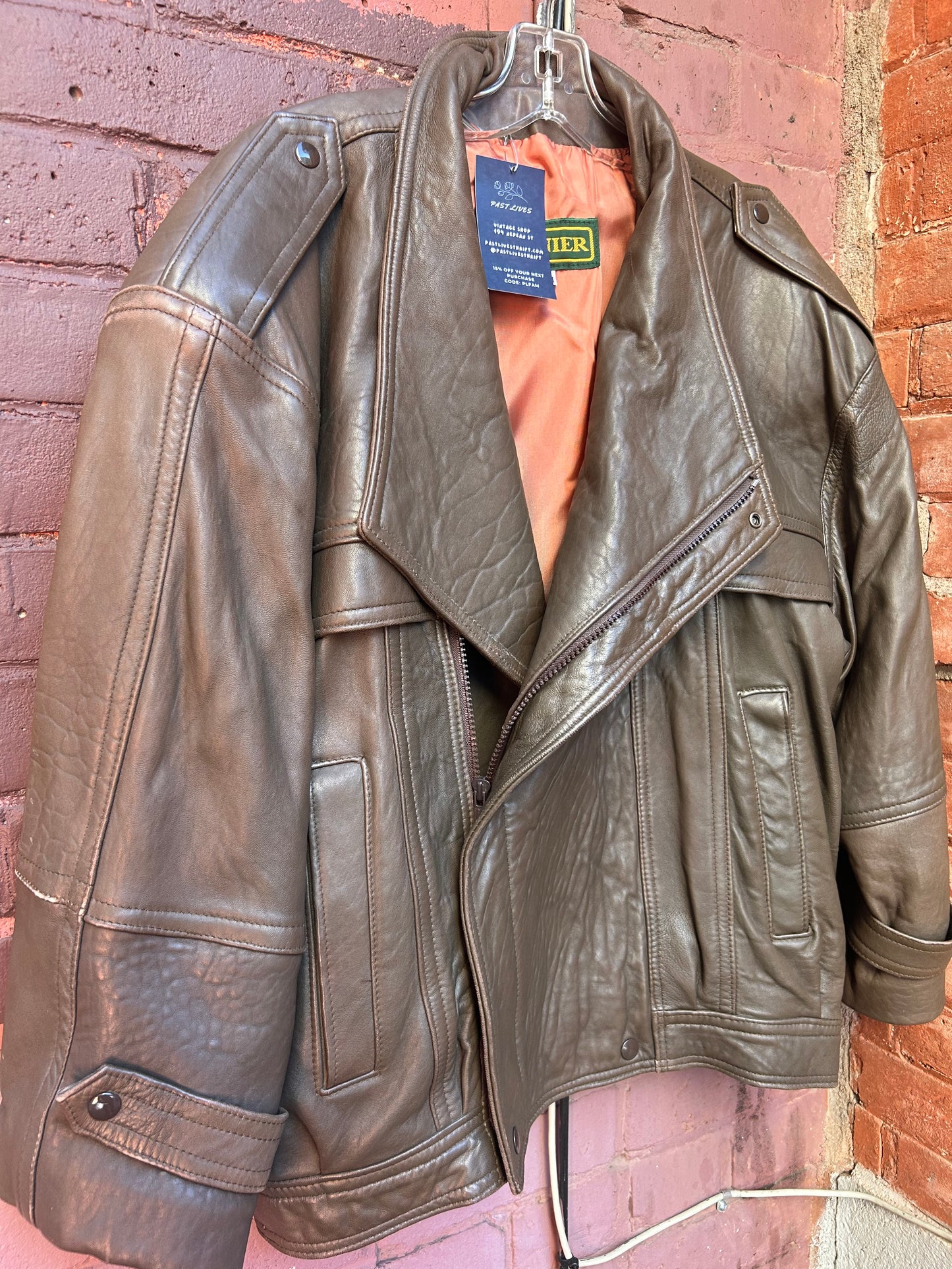 80's Vintage Danier Taupe  Leather Jacket / Size L