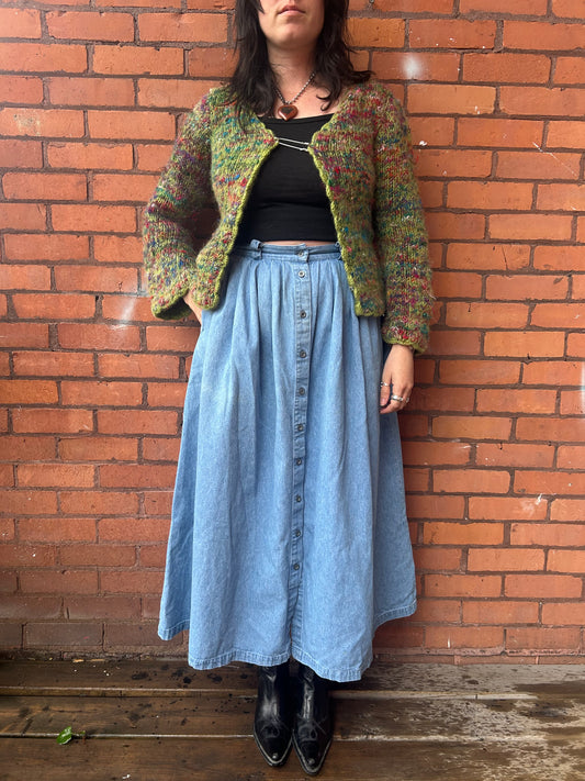 90’s Vintage Denim Button Down Maxi Skirt / 32 Waist