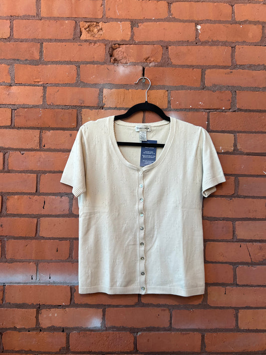 90’s Vintage Cream Knit Button Down Tee / Size M