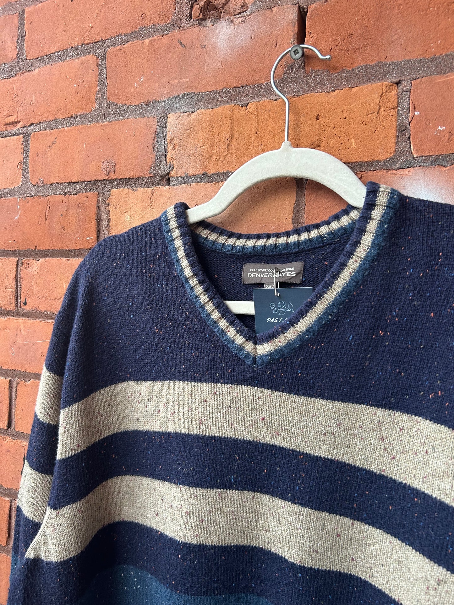 Y2K Vintage Blue Striped V-neck Sweater / Size XXL