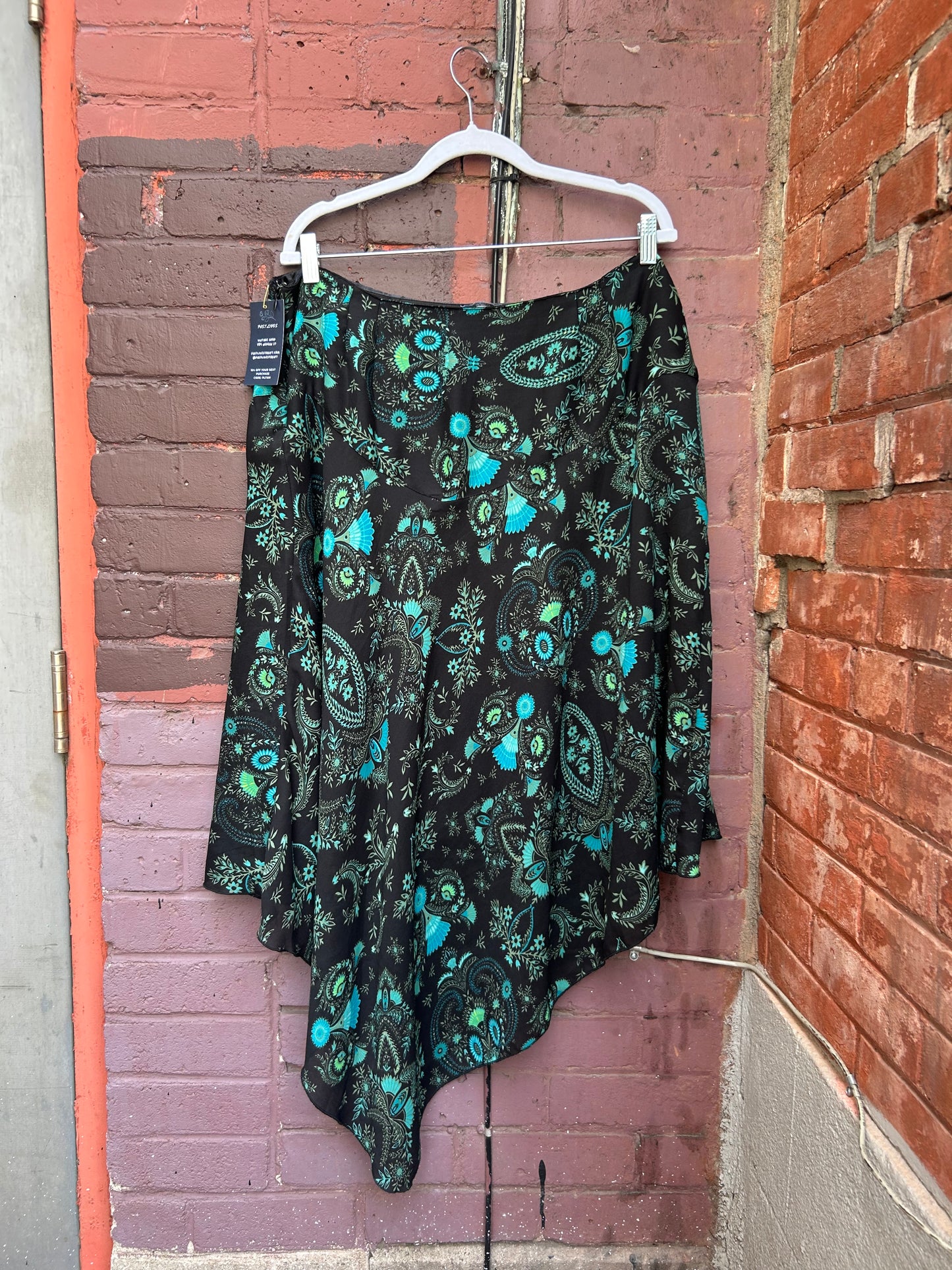 Y2K Vintage Teal & Black Asymmetrical Midi Skirt / 40 Waist