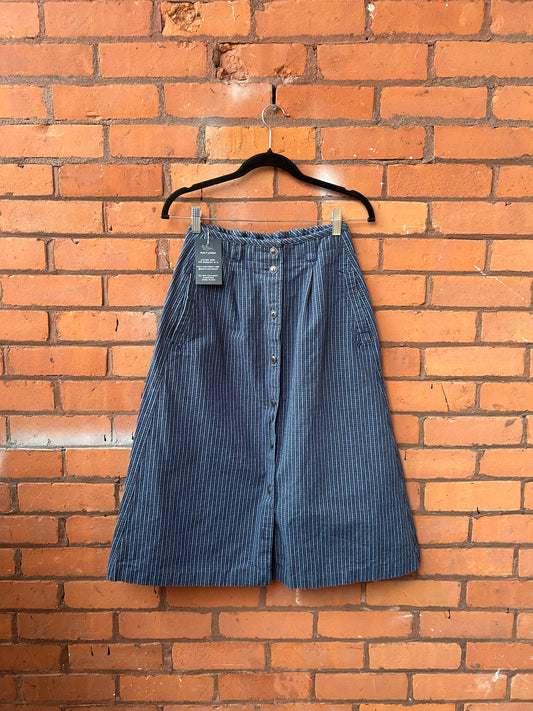 90’s Vintage Blue Plaid Button Down Midi Skirt / 24-28 Waist